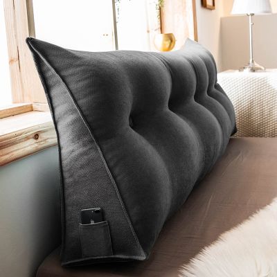 AZZRRO Triangular Reading Bed Rest Pillow Large Bolster Cushion Headboard Backrest Wedge Pillow with Removable Cover and Two Large Side Pockets120*50 * 20cm(47 * 20 * 8in)