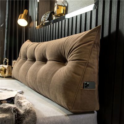 AZZRRO Triangular Reading Bed Rest Pillow Large Bolster Cushion Headboard Backrest Wedge Pillow with Removable Cover and Two Large Side Pockets200*50 * 20cm(79 * 20 * 8in)