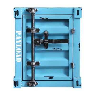 Industrial Style Container Storage Cabinet, Colorful Iron Creative Bedside Table Locker Cabinet, Personalized Small Storage Cabinet (Color : Blue-1, Size : 40x38x48cm)