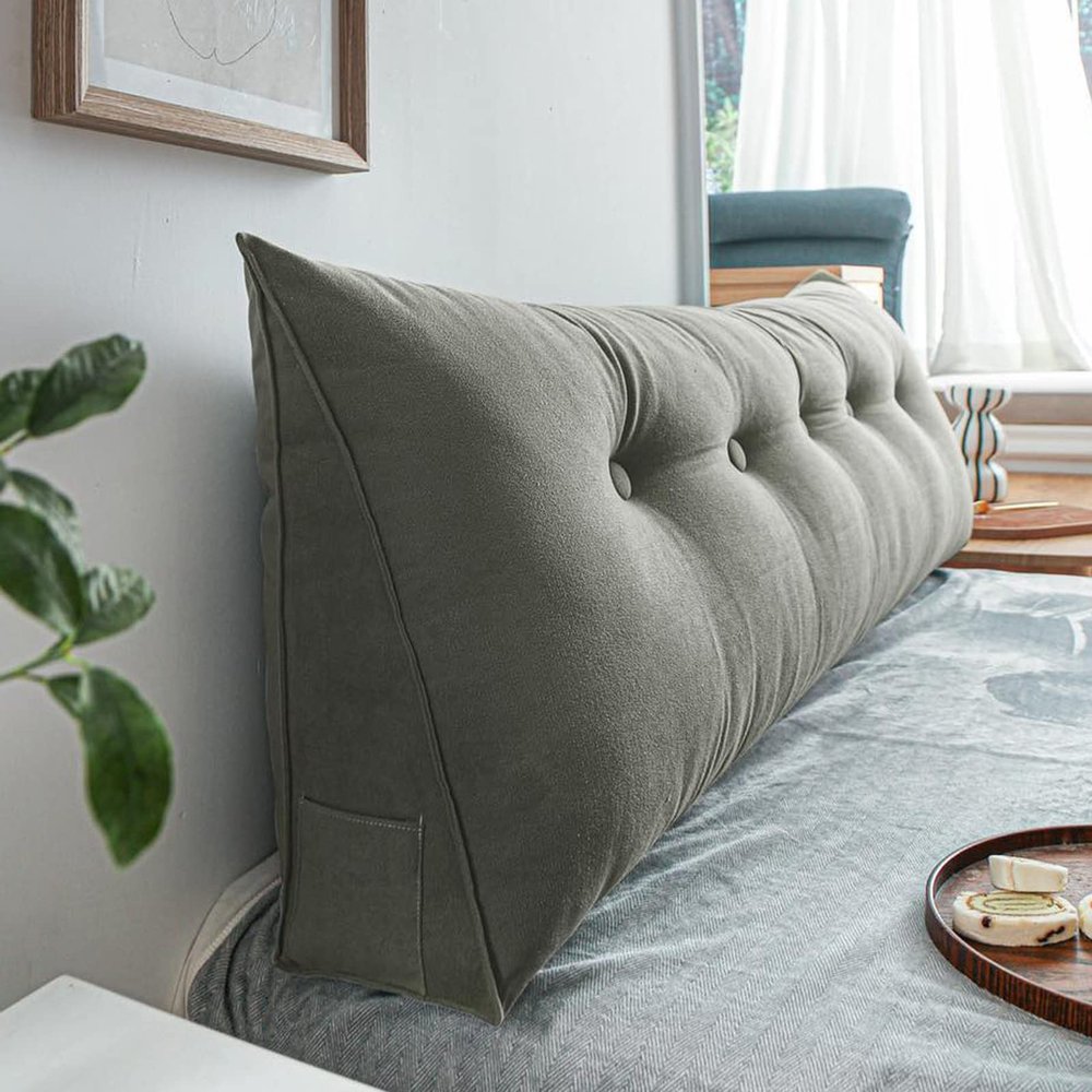AZZRRO Triangular Headboard Pillow, Solid Color Triangle Cushion Reading Pillow, Large Bolster Positioning Support Wedge Pillow for Daybed Bed with Removable Cover150*50 * 20cm(59 * 20 * 8in)