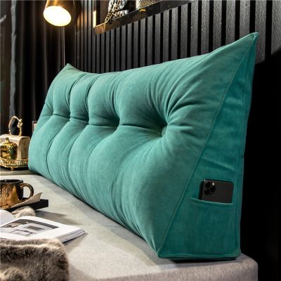 AZZRRO Triangular Reading Bed Rest Pillow Large Bolster Cushion Headboard Backrest Wedge Pillow with Removable Cover and Two Large Side Pockets180*50 * 20cm(71 * 20 * 8in)