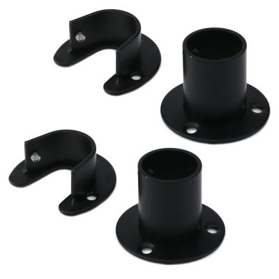 Tighall 4PCS Heavy Duty Stainless Steel Closet Pole Sockets Rod End Support Round Shaped Flange Rod Holder Set with Screws for Closet Wardrobe Shower Curtain Rod (Fit 25mm / 1", Black)