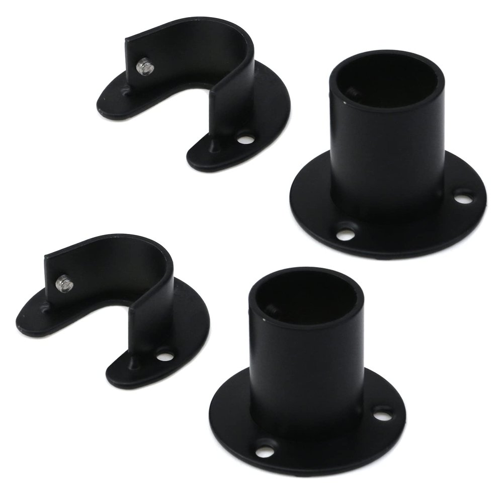 Tighall 4PCS Heavy Duty Stainless Steel Closet Pole Sockets Rod End Support Round Shaped Flange Rod Holder Set with Screws for Closet Wardrobe Shower Curtain Rod (Fit 25mm / 1", Black)