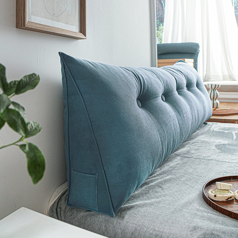 AZZRRO Triangular Reading Bed Rest Pillow Large Bolster Cushion Headboard Backrest Wedge Pillow with Removable Cover and Two Large Side Pockets120*50 * 20cm(47 * 20 * 8in)