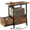 LIDYUK End Table with Charging Station, Narrow Side Table with Drawer and USB Ports & Power Outlets, Nightstand Bedside Tables for Small Spaces, Bedroom, Living Room, Rustic Brown view 1