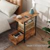 LIDYUK End Table with Charging Station, Narrow Side Table with Drawer and USB Ports & Power Outlets, Nightstand Bedside Tables for Small Spaces, Bedroom, Living Room, Rustic Brown view 2