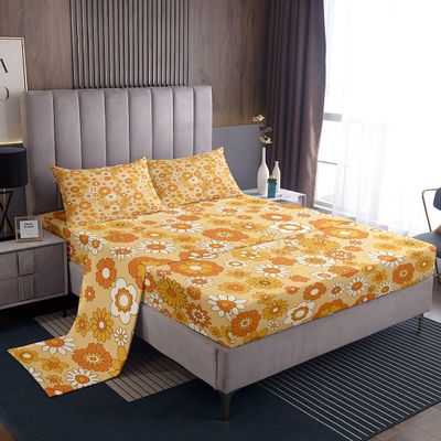 60S 70S Retro Floral Bed Sheets Queen Beige Groovy Flowers Bedding Set Colorful Hippie Sheet Set For Kids Girls Teen Vintage Bohemian Colorful Blossom Fitted Sheet + Flat Sheet + 2 Pillow Cases