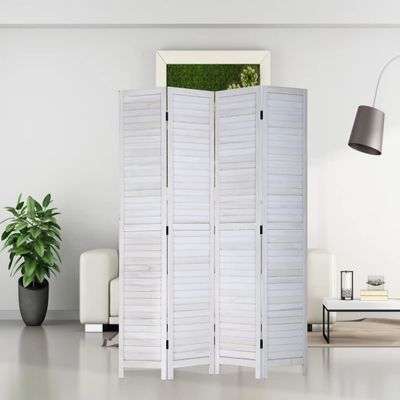 4-Panel Room Divider Louvered Divider Screen Room dividers and Folding Privacy Screens Solid Wood Blackout Privacy Screen Portable Freestanding Room dividers for Home Office Restaurant Bedroom(White)