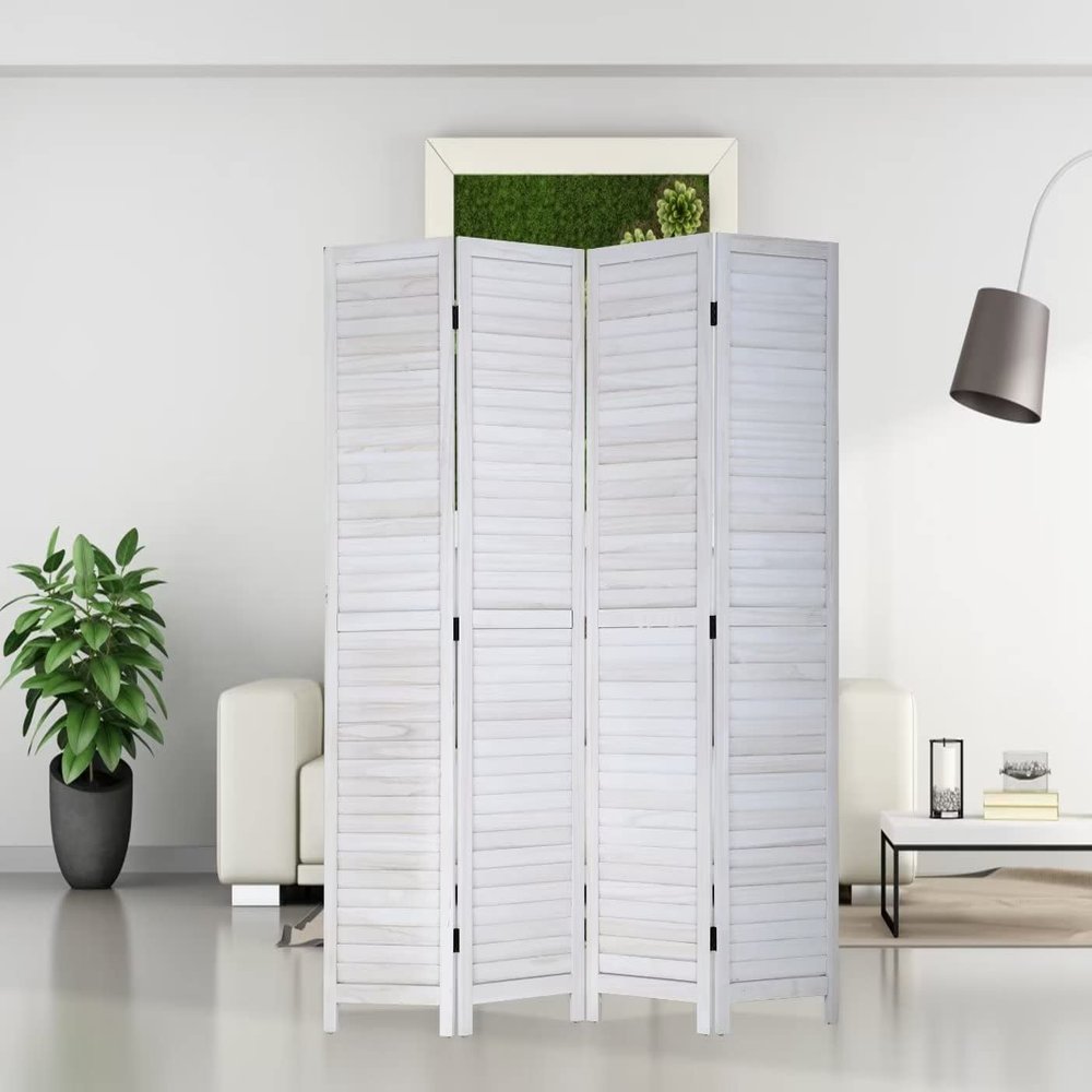 4-Panel Room Divider Louvered Divider Screen Room dividers and Folding Privacy Screens Solid Wood Blackout Privacy Screen Portable Freestanding Room dividers for Home Office Restaurant Bedroom(White)