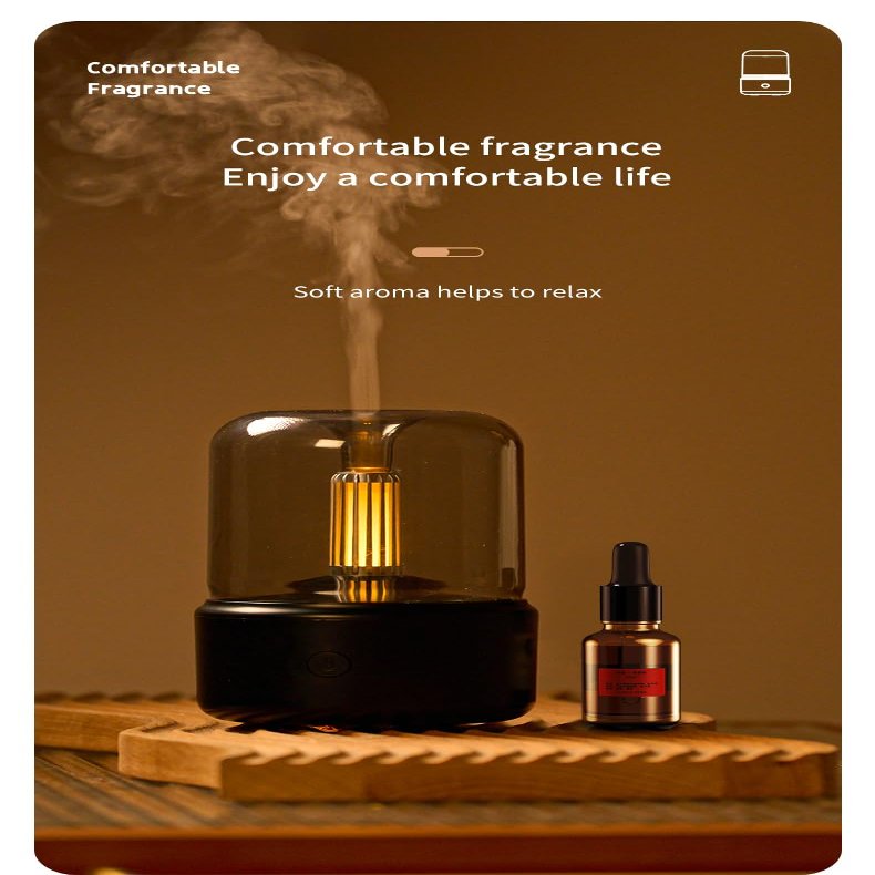 Candlelight Flame Air Diffuser,Portable Essential Oil Diffuser Noiseless 120ML Aroma Diffuser Waterless Auto-Off Protection for Spa Home Yoga Office Bedroom (Black)