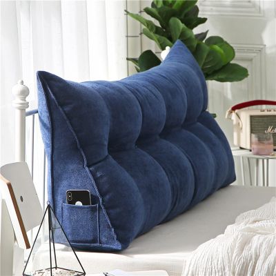 AZZRRO Triangular Reading Bed Rest Pillow Large Bolster Cushion Headboard Backrest Wedge Pillow with Removable Cover and Two Large Side Pockets200*50 * 20cm(79 * 20 * 8in)