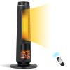 PETSITE Electric Space Heater for Large Room, 30" PTC Fast Heating Ceramic Tower Heater with 3D Flame Effect, Thermostat, 80 Oscillation, 12H Timer & Remote Control, Indoor Home Use, 1500W, Black view 1
