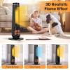 PETSITE Electric Space Heater for Large Room, 30" PTC Fast Heating Ceramic Tower Heater with 3D Flame Effect, Thermostat, 80 Oscillation, 12H Timer & Remote Control, Indoor Home Use, 1500W, Black view 2