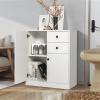 Giantex Floor Storage Base Cabinet - Freestanding Cabinet with Adjustable Shelves, 2 Drawers and 2 Doors, Anti-Tipping Accessories, Floor Cabinet for Entryway, Hallway, Living Room, White view 2