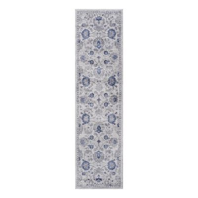 Ashcroft Furniture Co Usak Collection 2' x 8' Blue/Silver Oriental Distressed Non-Shedding Area Rug