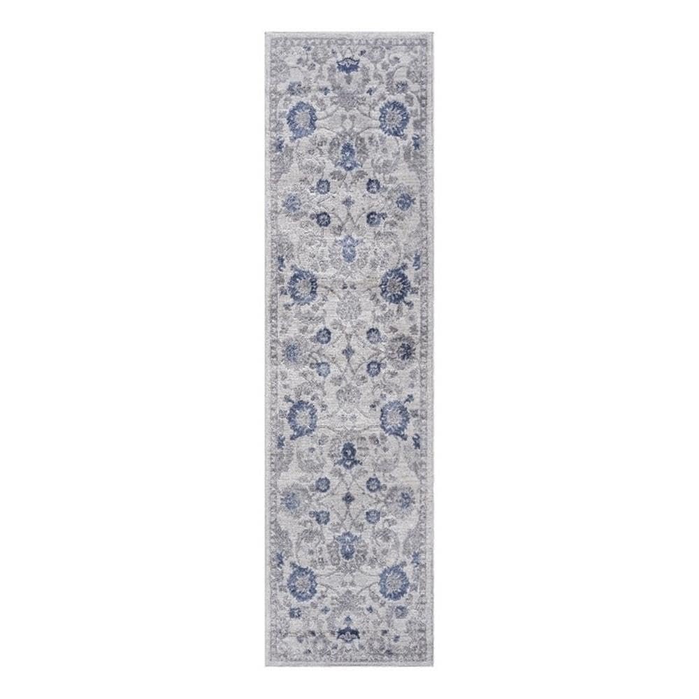 Ashcroft Furniture Co Usak Collection 2' x 8' Blue/Silver Oriental Distressed Non-Shedding Area Rug