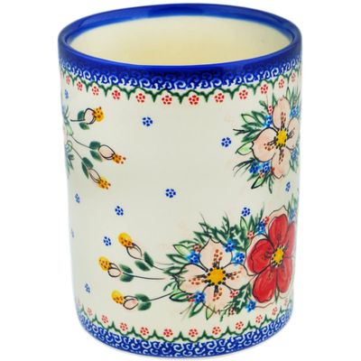 Polmedia Polish Pottery Utensil Jar UNIKAT - Perfect Garden Pattern Handmade in Boleslawiec Poland + Certificate of Authenticity