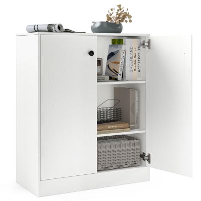 Giantex 2 Door Storage Base Cabinet - Freestanding Floor Cabinet with 3-Tier Shelf, 28 x 13.5 x 33.5, Non-Slip Foot Pads, Kitchen Cupboard Storage Organizer for Living Room, Entryway, Office