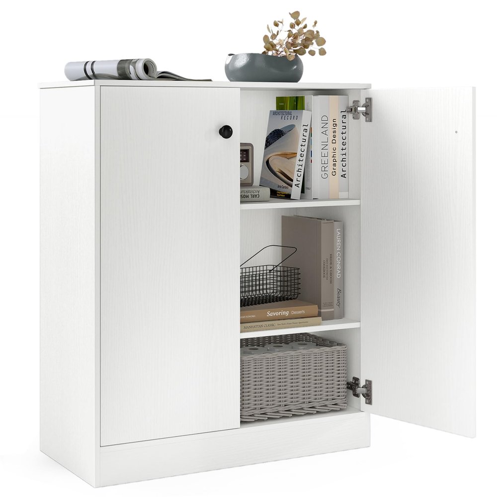 Giantex 2 Door Storage Base Cabinet - Freestanding Floor Cabinet with 3-Tier Shelf, 28 x 13.5 x 33.5, Non-Slip Foot Pads, Kitchen Cupboard Storage Organizer for Living Room, Entryway, Office