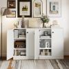 Giantex 2 Door Storage Base Cabinet - Freestanding Floor Cabinet with 3-Tier Shelf, 28 x 13.5 x 33.5, Non-Slip Foot Pads, Kitchen Cupboard Storage Organizer for Living Room, Entryway, Office view 2