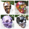 Agate Crystal Skull Natural Tiger Eye Quartz Skulls Kunzite Cranium Home Decor Healing kunzite Skull view 2