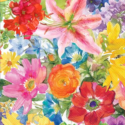 Floral Party Napkins - 40 Count | Abundant Floral Design | Vibrant Rainbow Blooms | 3-Ply Lunch Napkins