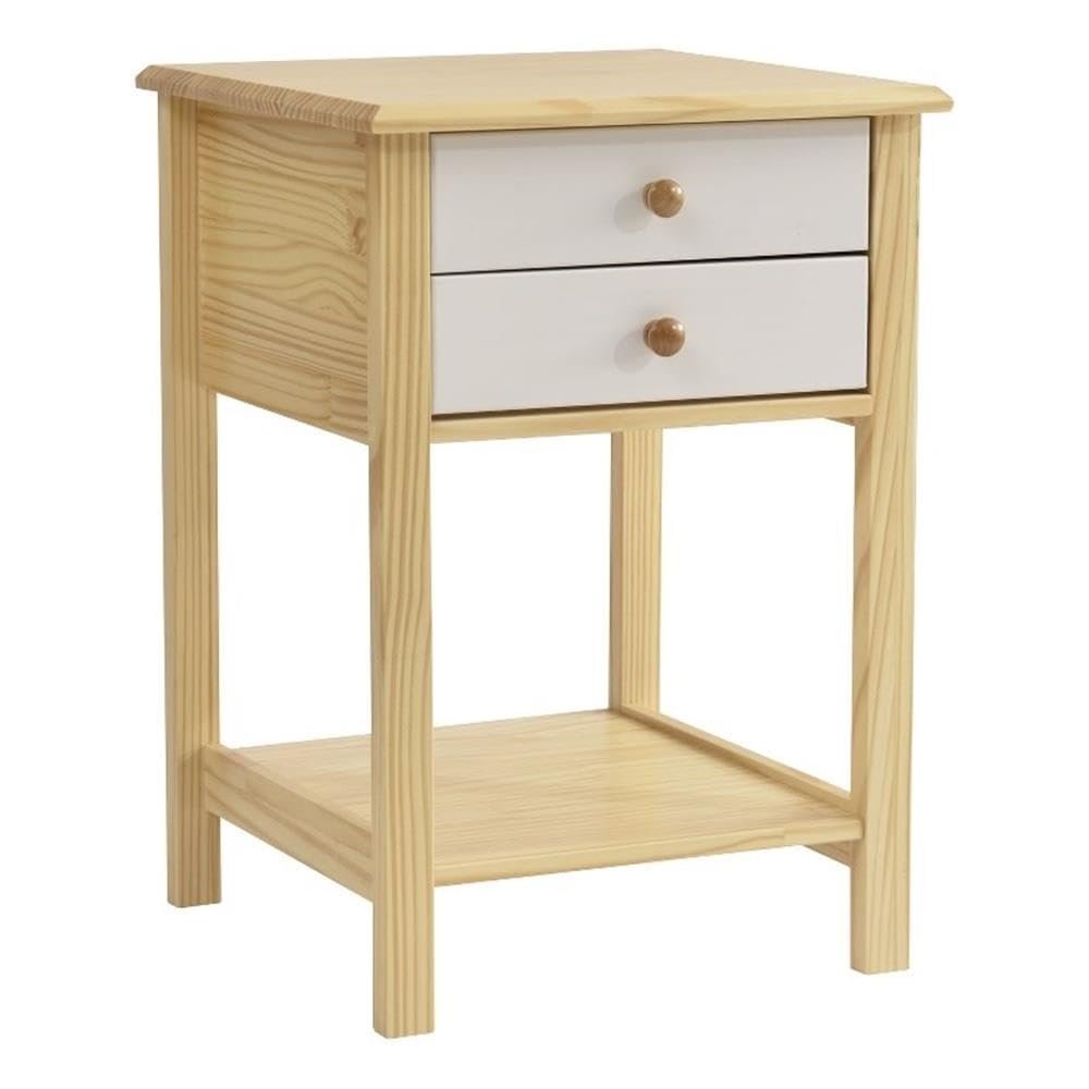 Better Home Products Solid Pine Wood 2 Drawer Nightstand in White & Natural