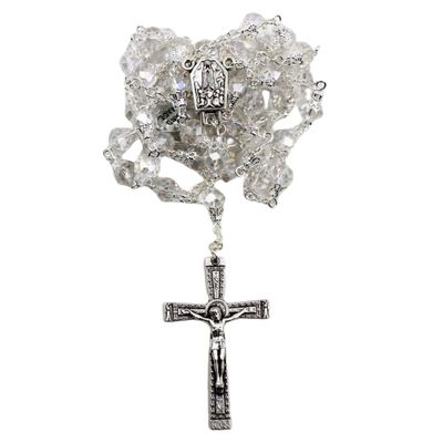 Handmade in Portugal Clear Shiny Glass Beads Our Lady of Fatima Rosary