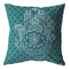 16 Teal White Hamsa Boho Suede Throw Pillow view 1