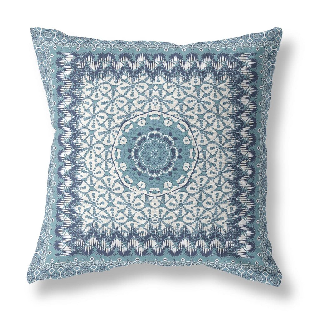 18 Blue White Holy Floral Indoor Outdoor Throw Pillow