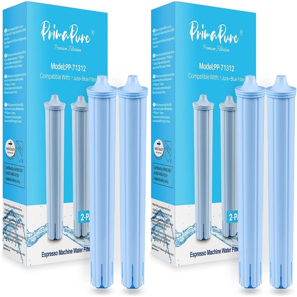 4-Pack PrimaPure Coffee Machine Water Filter Replacement for Jura Clearyl Blue 71445, 67879, ENA3, ENA5, J6, J9, J95 Certified To NSF/ANSI 42 by IAPMO R&T