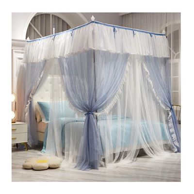 4 Corner Post Bed Canopy with Stand, Court Style Princess Room Bed Curtain Mosquito Net, Twin Queen King Decoration (Color : Blue, Size : 180X200cm/71X79inch)
