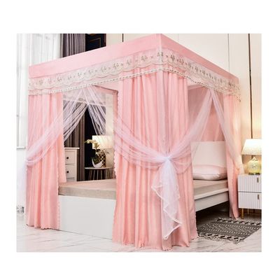 4 Corner Post Bed Canopy, Dustproof Blackout Curtain Mosquito Net Set with Stand for 1.2-2M Bed Decoration (Color : Pink-1, Size : 200X220cm/79X87inch)