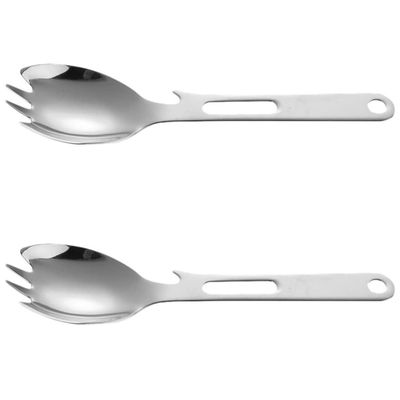 BESPORTBLE 2pcs Camping Dishware Survival Fork Spoon Set Stainless Steel Multi-use Spork Bottle Opener Portable Outdoor Camping Utensils