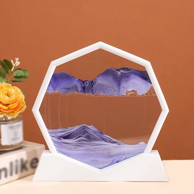 IMPREC Hourglass Art Decorative Ornaments, Octagonal Flowing Sand Painting Living Room Ornament Quicksand Painting with Base, Moving Sand Art Picture Sandscapes (Color : White, Size : B)
