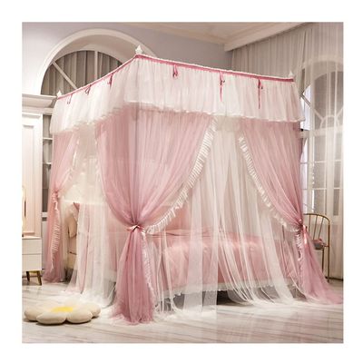 4 Corner Post Bed Canopy with Stand, Court Style Princess Room Bed Curtain Mosquito Net, Twin Queen King Decoration (Color : Pink, Size : 120X200cm/47X79inch)