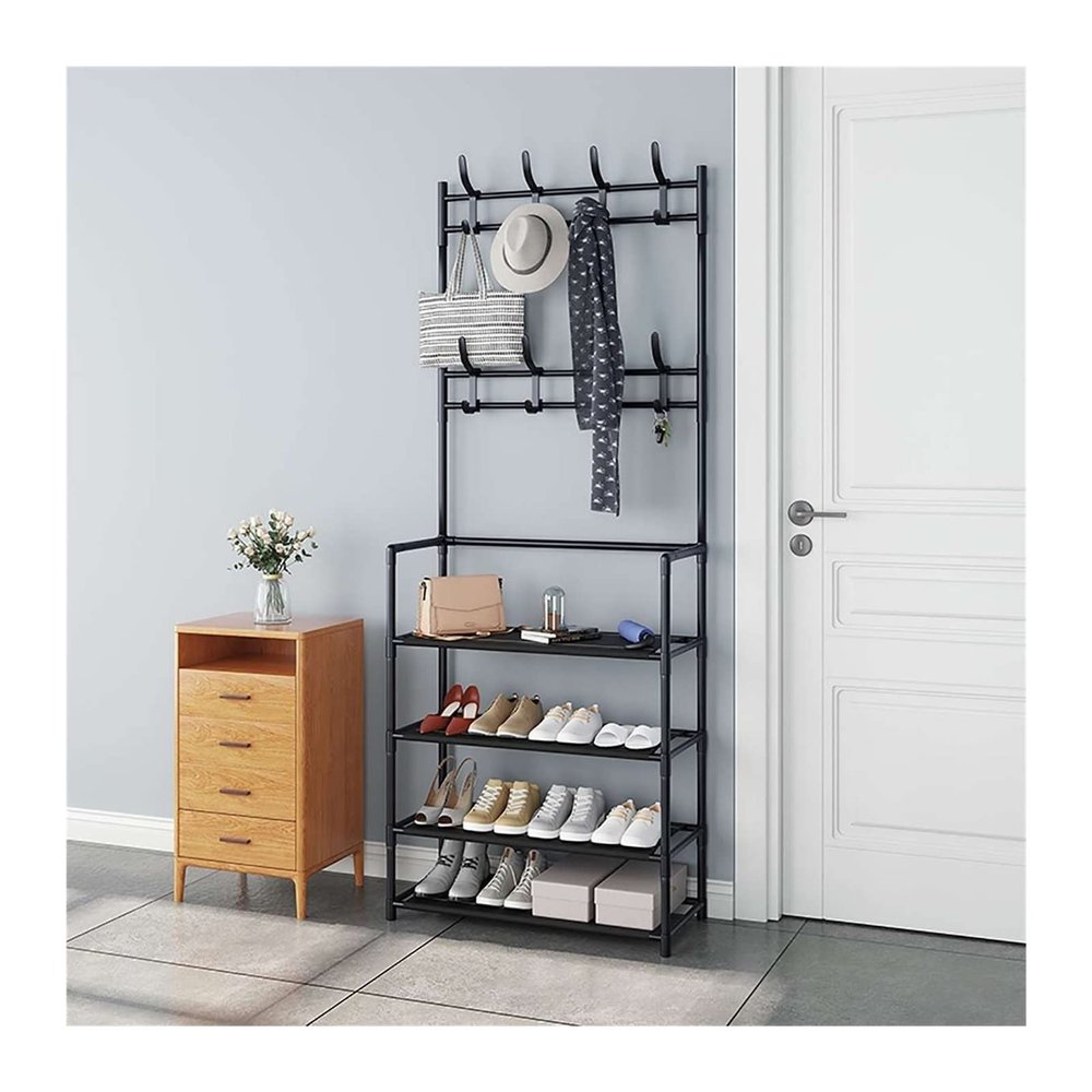 ARZARF Entryway Coat Rack Multifunction Coat Rack Floor Shelf Stand with Wheels Multifunction Storage Rack Organizer Garment Clothes Holder Shelves Free Standing Coat Rack (Color : Gray)