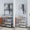 ARZARF Entryway Coat Rack Multifunction Coat Rack Floor Shelf Stand with Wheels Multifunction Storage Rack Organizer Garment Clothes Holder Shelves Free Standing Coat Rack (Color : Gray) view 2