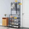 ARZARF Entryway Coat Rack Multifunction Coat Rack Floor Shelf Stand with Wheels Multifunction Storage Rack Organizer Garment Clothes Holder Shelves Free Standing Coat Rack (Color : Gray) view 3