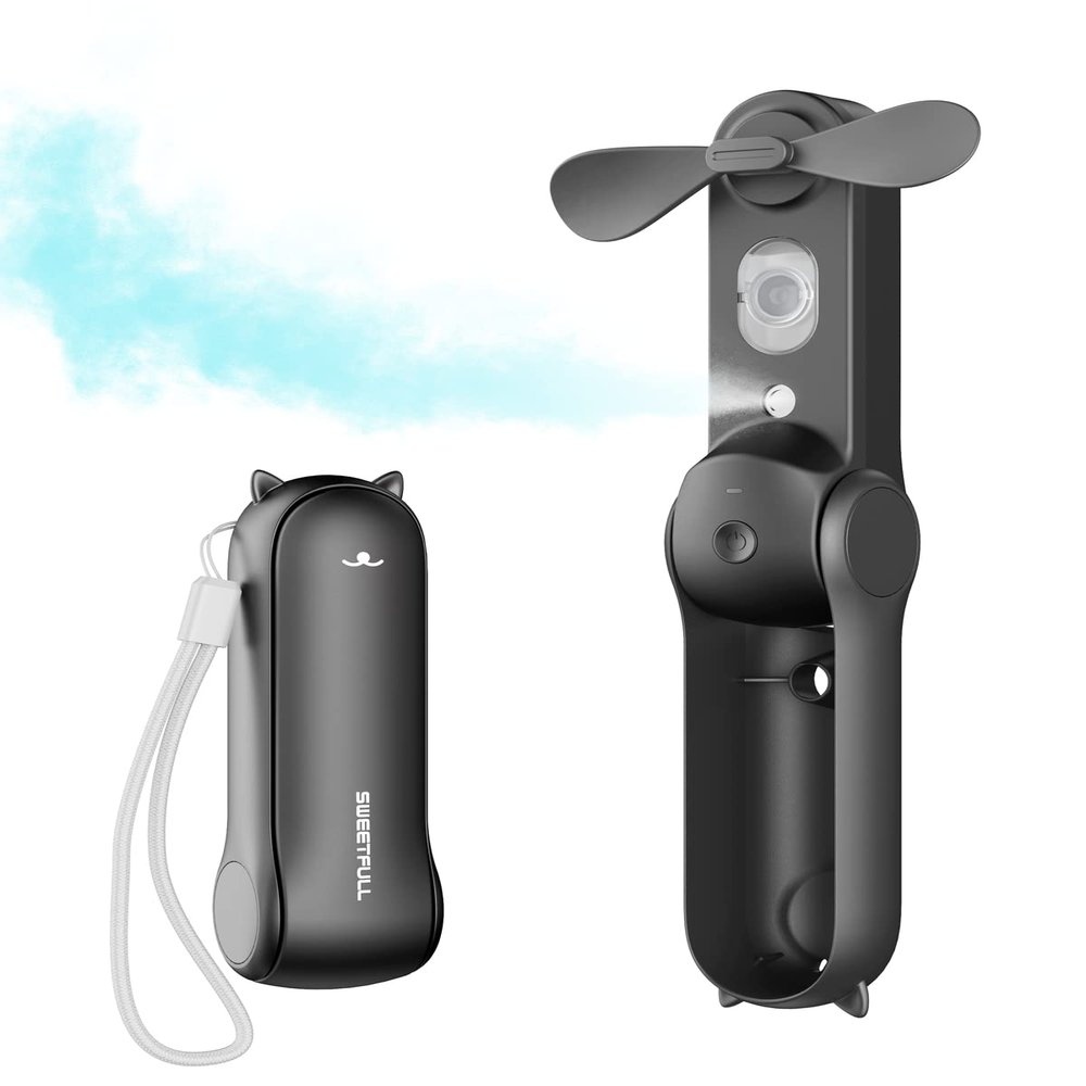 SWEETFULL Misting Fan Portable, Handheld Personal Mister Fans, Small Fan Rechargeable, Mini Spray Water Mist,Kids Women Portable Fans For Travel, Outdoors, Hiking, Camping Home Office (Black)