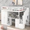 Hlcodca Classic Twin Size Loft Bed with Built-in Desk and Drawers,Wood Loft Bed with Wardrobe,Storage Stairs and Open Cabinet,for Kids Teens Adults Bedroom (White#S) view 1