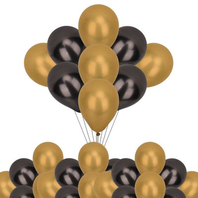 Trimming Shop Metallic Balloons, 50pcs Decorative Latex Chrome Balloons 10 Inch Party Balloons Shiny Helium Birthday Balloons for Wedding, Engagement, Baby Shower, Christmas Decoration, Black & Gold