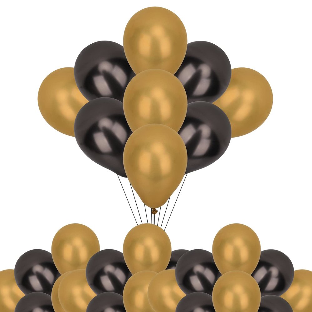 Trimming Shop Metallic Balloons, 50pcs Decorative Latex Chrome Balloons 10 Inch Party Balloons Shiny Helium Birthday Balloons for Wedding, Engagement, Baby Shower, Christmas Decoration, Black & Gold