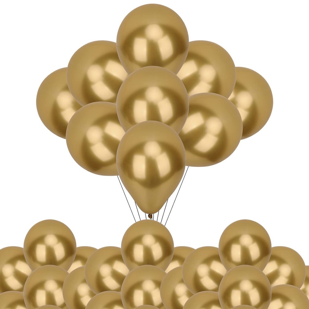 Trimming Shop Metallic Balloons, 50pcs Decorative Latex Chrome Balloons 5 Inch Party Balloons Shiny Helium Birthday Balloons for Wedding, Engagement, Baby Shower, Christmas Decoration, Gold