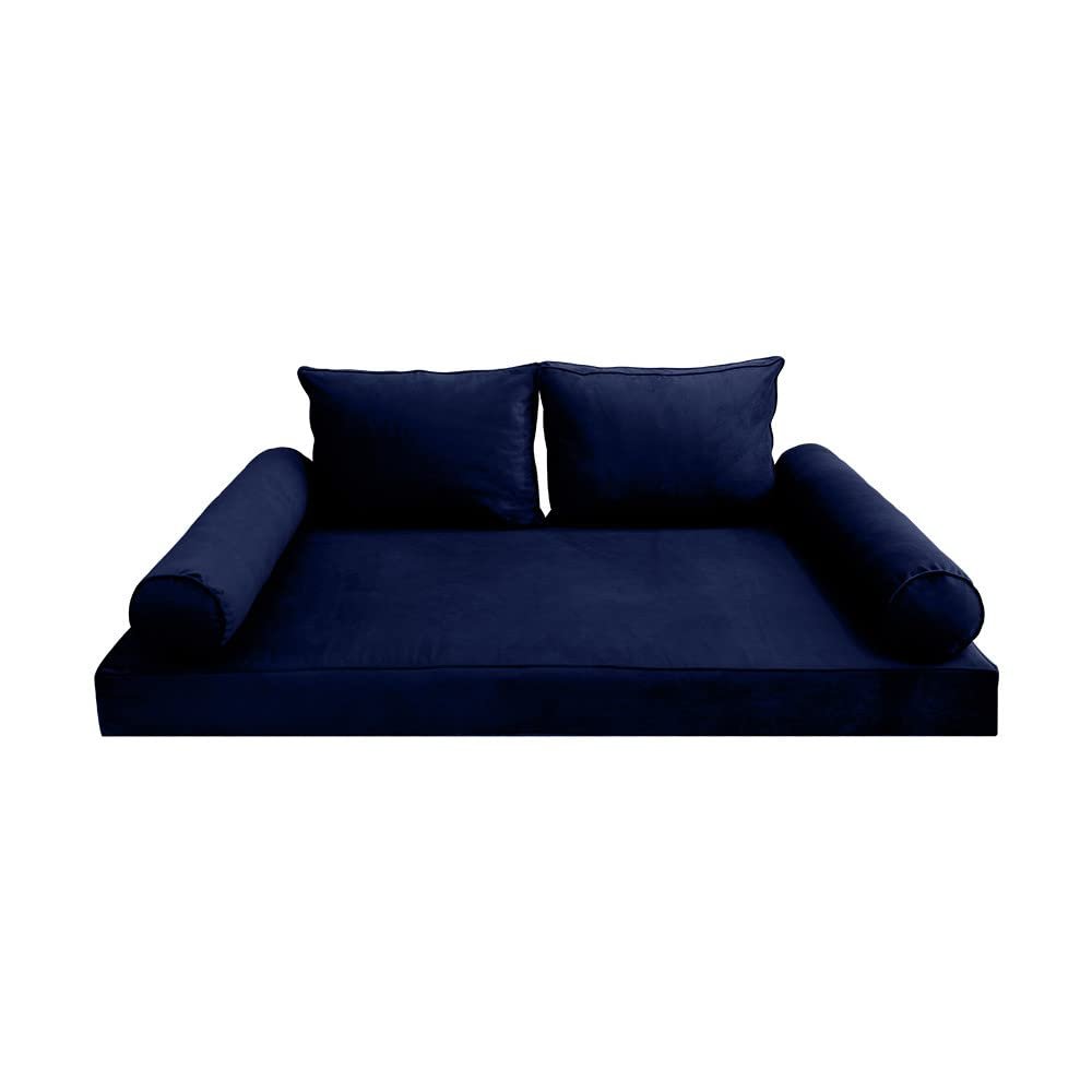 Prolinemax Style V1 Twin-XL Size Velvet Pipe Trim Indoor Daybed Bolster Pillow Cushion Mattress Fitted Sheet |Cover ONLY| AD373