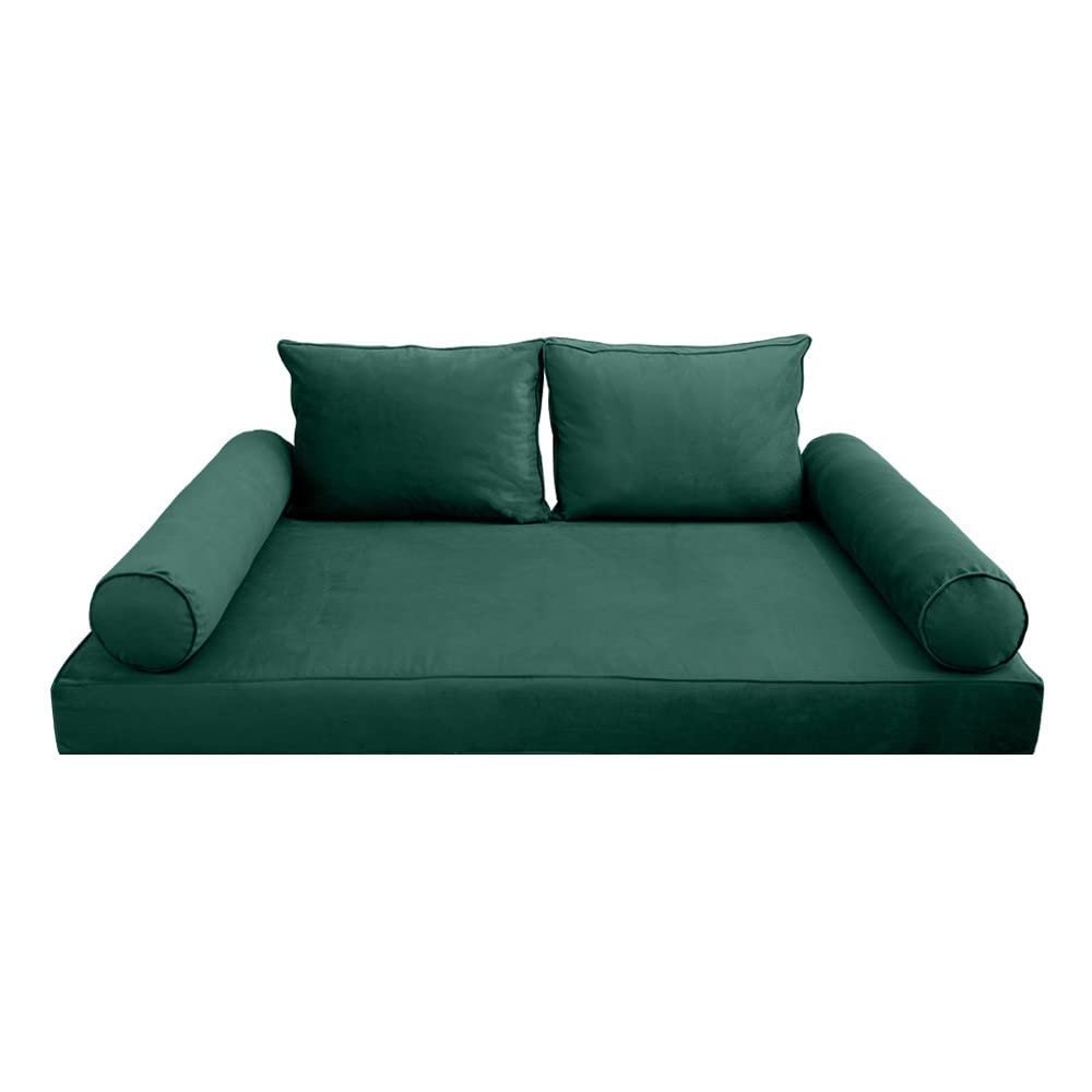 Prolinemax Style V1 Twin-XL Size Velvet Pipe Trim Indoor Daybed Bolster Pillow Cushion Mattress Fitted Sheet |Cover ONLY| AD317