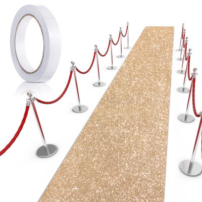 Tatuo Carpet Runner for Party 4.6 x 60 Feet Runway Rug 55 GMS Thickness with Tape for Prom Wedding Outdoor Indoor Hallway Party Decoration(4.6 x 30 Feet,Glitter Champagne Gold)