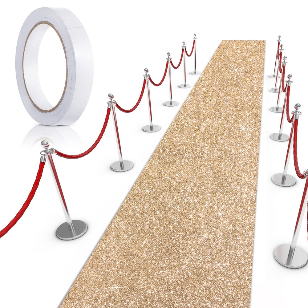 Tatuo Carpet Runner for Party 4.6 x 60 Feet Runway Rug 55 GMS Thickness with Tape for Prom Wedding Outdoor Indoor Hallway Party Decoration(4.6 x 30 Feet,Glitter Champagne Gold)