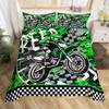 Fluorescence Green Dirt Bike Duvet Cover Speed Dirt Bike Bedding Set Extreme Sports Comforter Cover for Boys Girls Racing Motocross Bed Set Motorcycle Full Size with 2 Pillow Case (No Comforter) view 2