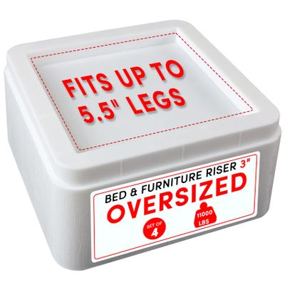 DEDU Oversized Bed Risers Heavy Duty Stackable 4 Pack, Furniture Risers for Sofas 3 Inch or 6 Inch Supports Up to 11000 Lbs, Square Bed Raising Blocks Fits 5.5 Inch Wide Desk or Couch (White)